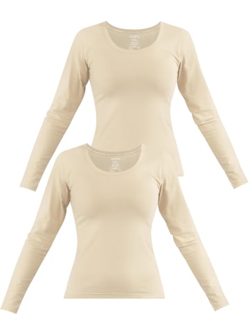 Janice 2 x Damen Langarmshirt Nimes in Beige
