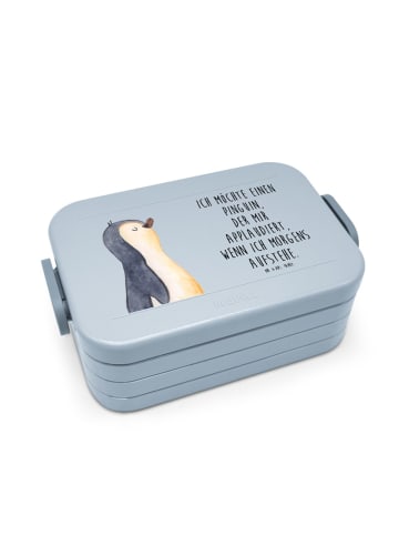 Mr. & Mrs. Panda Brotdose Pinguin mHerzieren Motiv mit Spruch in Blau Pastell