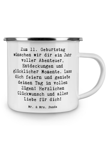 Mr. & Mrs. Panda Emaille Tasse Spruch 11. Geburtstag Wunder mit ... in Weiß