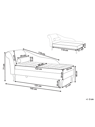Beliani Chaiselongue PESSAC in Blau/Schwarz - (W) 145 x (H) 71 x (L) 62 cm