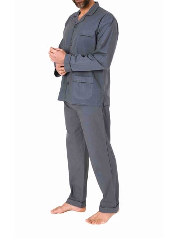 NORMANN langarm Schlafanzug Pyjama gewebt zum Knöpfen - 80157 in grau