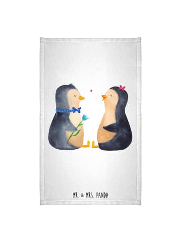 Mr. & Mrs. Panda Gästehandtuch Pinguin Pärchen ohne Spruch in Weiß