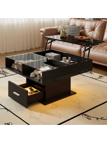 ABRIHOME Hochglanz Lift Couchtisch mit LED und flexiblem Stauraum, Schwarz