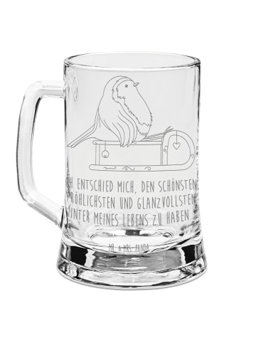 Mr. & Mrs. Panda Gravur Bierkrug Rotkehlchen Schlitten mit Spruch in Transparent