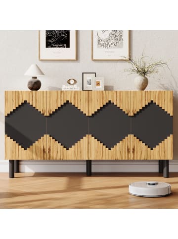 ABRIHOME Sideboard in Holzfarbe Schwarz 140x40x70 cm mit 2 Türen Rautenmuster