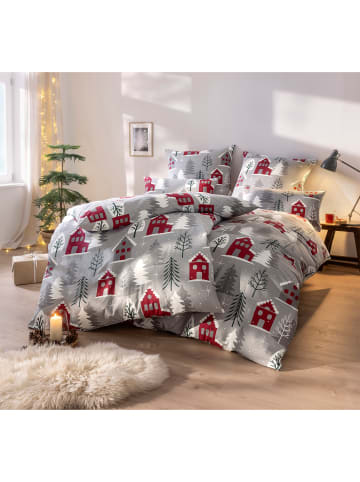 Sieh an! Bettwäsche in grau-dunkelrot-bedruckt