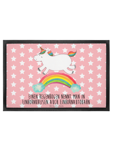Mr. & Mrs. Panda Schmutzmatte Einhorn Regenbogen mit Spruch in Rot Pastell