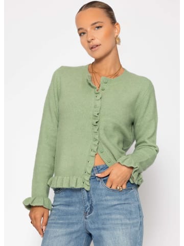SASSYCLASSY Cardigan mit Rüschen in Salbeigrün