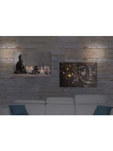 MCW 2er-Set LED-Bild mit Timer, Buddha + Kerzen