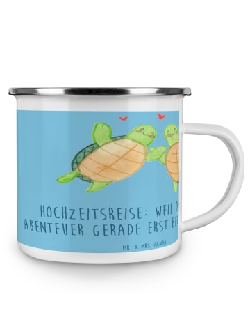 Mr. & Mrs. Panda Camping Emaille Tasse Hochzeitsreise Abenteuer ... in Sky Blue