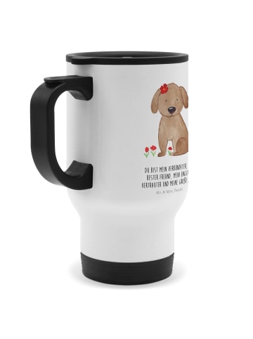 Mr. & Mrs. Panda Thermobecher Auto Hund Dame mit Spruch in Weiß