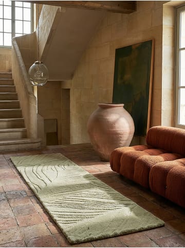 KADIMA DESIGN Wollteppich Kurzflor LEVEN Floral Naturfaser Wohnzimmer in Grün-Beige