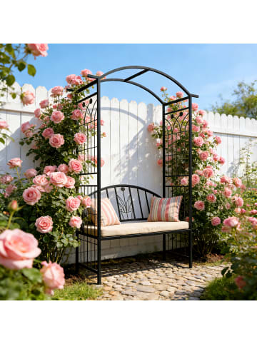 relaxdays Rosenbogen in Schwarz - (B)134 x (H)210 x (T)48 cm