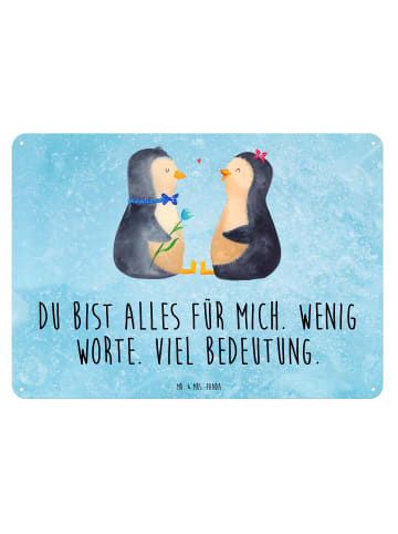 Mr. & Mrs. Panda tafel Pinguin Pärchen mit Spruch in Eisblau