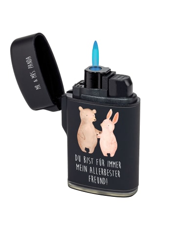 Mr. & Mrs. Panda Feuerzeug Bär und Hase Umarmen mit Spruch in Schwarz