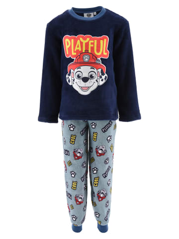 Paw Patrol 2tlg. Outfit: Schlafanzug Fleece Langarmshirt und Hose Marshall in Dunkel-Blau