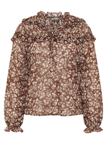 DreiMaster Damen Rüschenbluse in Dunkelbraun Weiss