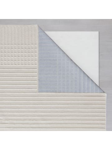 KADIMA DESIGN Maschinenwaschbarer Streifenteppich, ideal für das Familienleben in Weiß