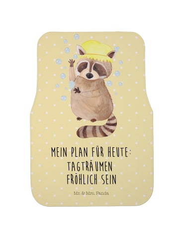 Mr. & Mrs. Panda Auto-Fußmatte Waschbär mit Spruch in Gelb Pastell