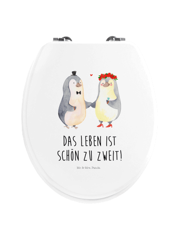 Mr. & Mrs. Panda Motiv WC Sitz Pinguin Heirat mit Spruch in Weiß