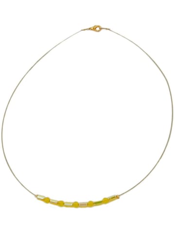 Gallay Filigrane Drahtkette mit Glasperlenröhrchen und Perle in gelb-gelb 40cm lang in gelb