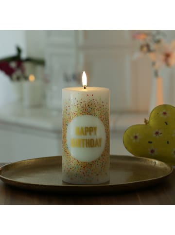 Uyuni LED Kerze HAPPY BIRTHDAY Geburtstagskerze H: 15cm in weiß, gold