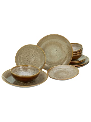 CreaTable CreaTable Reactive Nostalgic Teller Set 12 teilig in Braun in Braun
