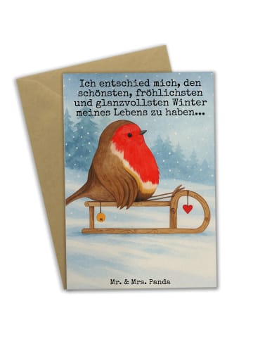 Mr. & Mrs. Panda Beileidskarte Rotkehlchen Schlitten Design mit ... in Weiß