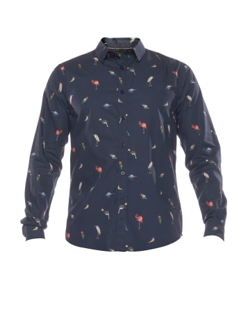 Le Temps des Cerises SHIRT CHEMISE HOMME  BIRDY (MANCHE LONGUE) /SHIRT MAN BIRDY (LONG SLEEVE) in blue-dark blue