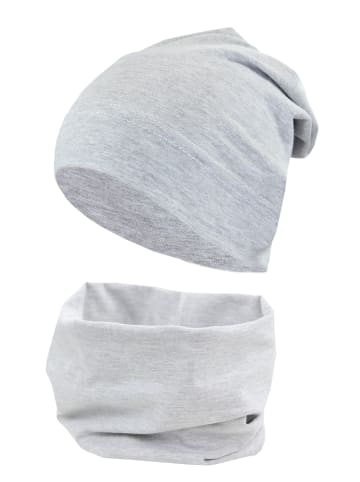 TupTam Jungen Beanie Mütze und Schlauchschal 2er Set in hellgrau