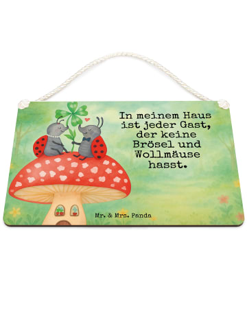 Mr. & Mrs. Panda holzbild Marienkäfer Fliegenpilz Design mit Spruch in Weiß