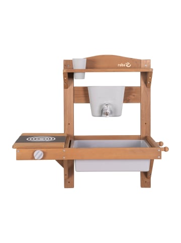 roba Matschküche zum Hängen - Outdoor Spielküche mit Wasserspender - Teak