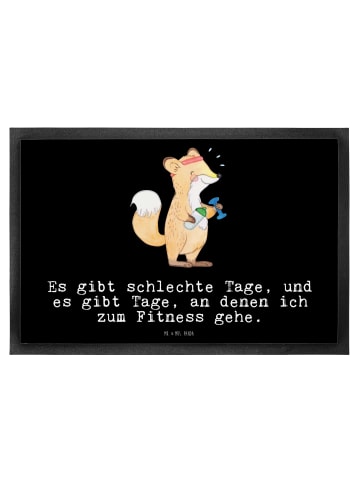 Mr. & Mrs. Panda Bodenvorleger Fuchs Fitness mit Spruch in Schwarz
