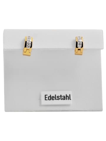 Adeliás Damen Ohrringe – Klappcreole aus Edelstahl mit Strass Steinchen in gold