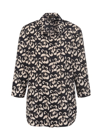 GOLDNER Kurzgröße:  Druckbluse mit Ornament-Muster in schwarz / sand