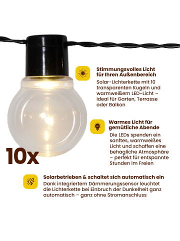 STAR Trading Solar Lichterkette Partaj 10 Kugeln Schwarz – Außenbeleuchtung mit Sensor