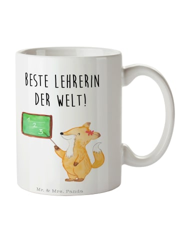 Mr. & Mrs. Panda Kaffeetasse Fuchs Lehrerin mit Spruch in Weiß