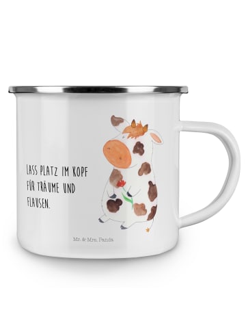 Mr. & Mrs. Panda Becher Emaille Kuh mit Spruch in Weiß