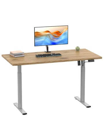VCM  Schreibtisch Bürotisch höhenverstellbar Lona 140x80 in Silber / Honig-Eiche
