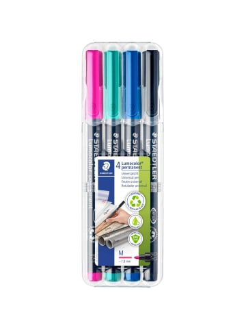 Staedtler Folienschreiber Lumocolor M permanent hellblau, türkis, lila, grau P...