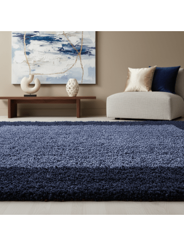 KADIMA DESIGN Teppich Hochflor Shaggy Waschbar Bordüre RHEIN Strapazierfähig in Marineblau