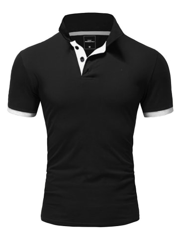 Amaci&Sons Basic Kontrast Poloshirt DETROIT in Schwarz/Weiß