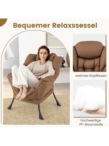 COSTWAY Relaxsessel mit Hocker in Braun