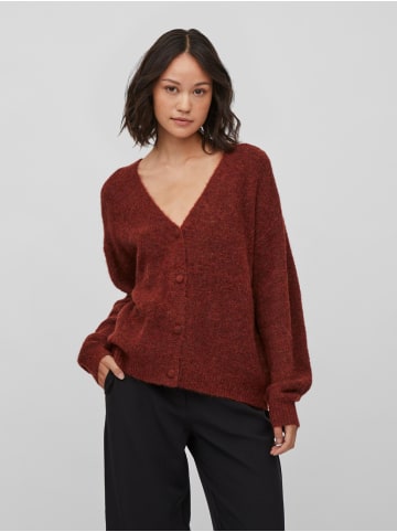 Vila Kuschelige Strickjacke Langarm V-Neck Cardigan VIJAMINA in Weinrot