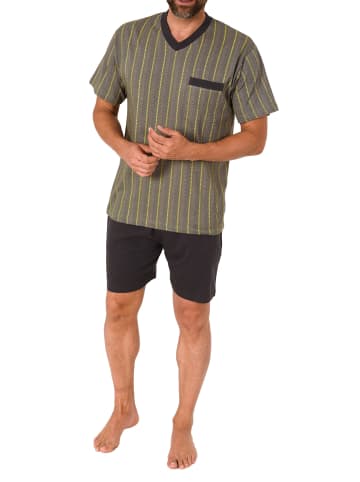 NORMANN kurzarm Schlafanzug Shorty Pyjama Streifen - 72034 in grau