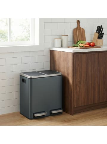 SONGMICS Mülleimer Pary in Grüngrau - (B)31.5 x (H)44.5 x (T)41 cm - 2 x 15 L