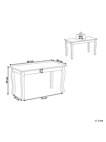 Beliani Couchtisch SNOOK in Schwarz - (W) 40 x (H) 46 x (L) 80 cm
