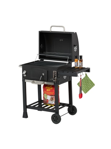 relaxdays Holzkohlegrill Grillwagen in Schwarz/ Silber - (B)103 x (H)104 x (T)65 cm