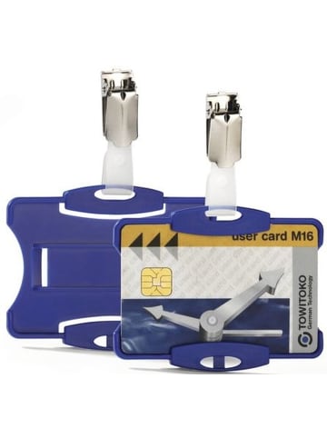 Durable Namensschild für Betriebsausweise mit Clip 54x85 blau Packung mit 25 Stück