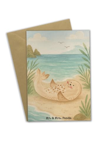 Mr. & Mrs. Panda Klappkarte Robbe Liegen Design ohne Spruch in Weiß